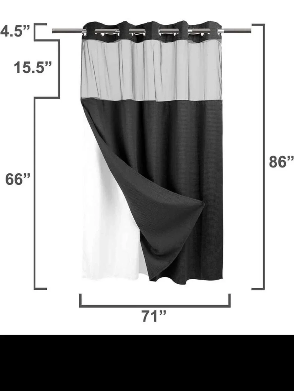 No Hooks Required Dotted Waffle Weave Shower Curtain with Snap in Liner